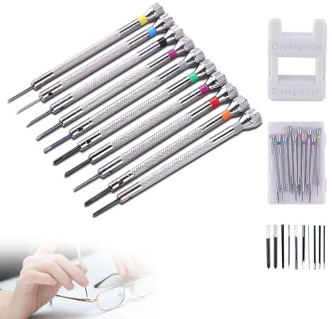 10 Pcs Watchmakers Screwdriver, with Color Coded Caps and Demagnetizer, 0.6mm–2.0mm Slotted for Watch Repair, Glasses, Electronics, DIY and Small Devices,Watchmakers Screwdriver Set