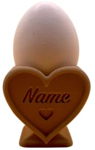 Personalisierter Eierbecher aus 3D-Druck mit Wunschnamen - kein Echtholz, Eierbecher aus Kunststoff-Holzfaser-Mix mit Name als besondere Geschenkidee, schöner besonderer Eierbecher (Herzform)
