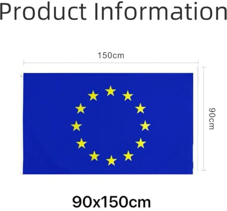 Drapeau européen 90 x 150 cm résistant aux intempéries avec œillets en laiton et double couture robuste, résistant aux vents forts, couleurs vives sur 100 % polyester, idéal pour les Européens qui