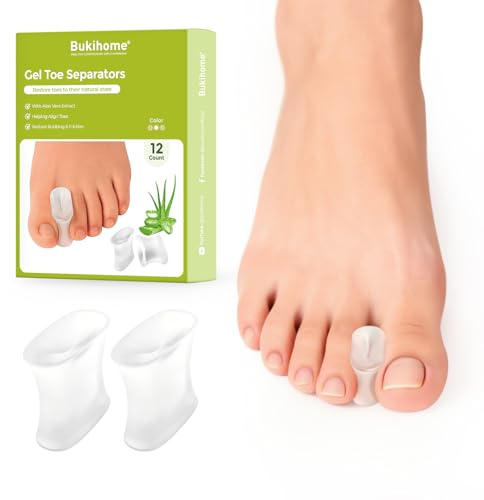 Bukihome Lot de 12 séparateurs d'orteils en gel pour oignons, cors et orteils qui se chevauchent, correcteur d'oignon pour homme et femme, correction d'oignon, grande taille