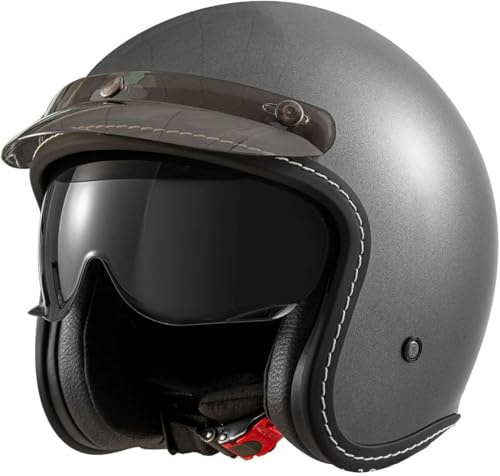 Caimcie Casco da Moto retrò a Mezza Calotta per Uomo e Donna, Casco Aperto Certificato DOT/ECE con Visiera Parasole, Casco Leggero per Moto, Cruiser, ciclomotori e Scooter. A,XXL=63-64cm