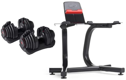 BowFlex SelectTech 1090i Hantel-Set mit Ständer | 4–41 kg verstellbar | 2 verstellbare Hanteln von 4 bis 41 kg mit Ständer für platzsparendes Krafttraining zu Hause.