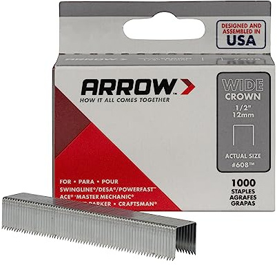 Arrow 60830 Wide Crown Staples for Staple Guns and Staplers, Use for Upholstery, Crafts, General Repairs, 1/2-Inch Leg Length, 1/2-Inch Crown Width, 1000-Pack