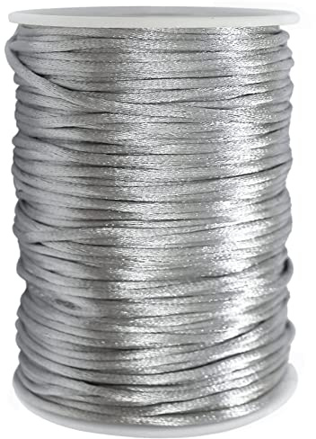 fqtanju cordón de satén de 2 mm x 100 m de ribete de nailon color rojo, cola, chino nudo, Kumihimo, Premium Calidad plata