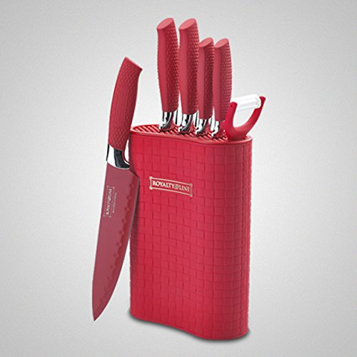 Messerblock Royalty Line RL-6MST | 5 Messer, 1 Keramikschäler, 1 Messerblock (Rot)