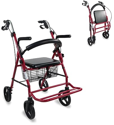 Mobiclinic®, Gehwagen für Ältere Menschen, Mit Sitz und Fußstütze, Aus Aluminium, Leicht, Stabil, Faltbar, Bremsgriffe, Rollator, Spanische Marke, Modell Colón, Bordeaux