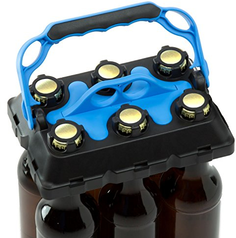 CLICK-IT BOB The Bottle Buddy Flaschenträger I Trage-Hilfe für bis zu 6 Bier-Flaschen I cooles & praktisches Gadget für Deine Party - für 0,33 l Glas-Flaschen I Bottle Carrier (schwarz/blau)