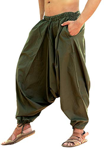SARJANA Men's Cotton Solid Harem Pants Unisex Baggy Yoga Drop Crotch Trouser Free Size (UK, Alpha, One Size, Regular, Regular, Khaki)