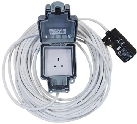 25m Black Outdoor Extension cable RCD to 13A IP66 mains socket for pressure washer, water feature outdoor electric hookups