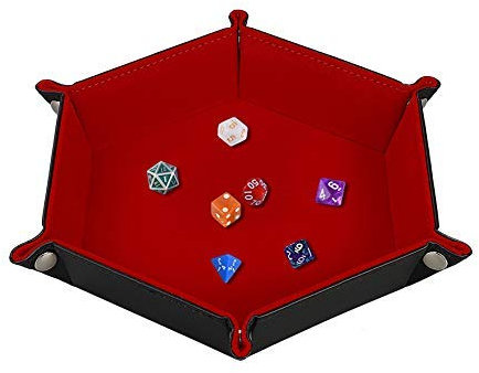 Tavola per dadi, Cuoio pieghevole in PU e Velluto verde scuro Supporto per gioielli, monete,per Dungeons and Dragons Dadi RPG Gioco D & D e altri giochi da tavolo,Rosso