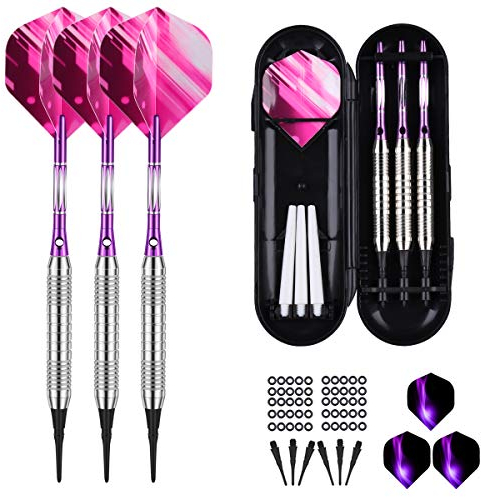 sanfeng Dartpfeile, Dartpfeile mit kunststoffspitze für Elektronische Dartscheibe 18 Gramm, Softdarts Pfeile Set, 3 Dart Pfeile 16 Gramm 6 Schafts Flights 50 Dartspitzen 50 Anti-Lose Gummiringe