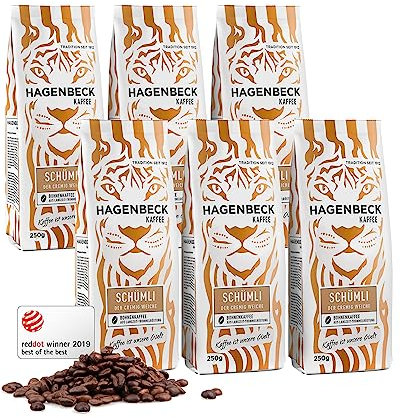 Hagenbeck Schümli Kaffee 6x250g (1,5kg) | Ganze Kaffeebohnen aus traditioneller Röstung | Satt-vollendeter Geschmack mit feiner Crema | Bohnenkaffee stark & kräftig | Ideal für Kaffee-Vollautomaten