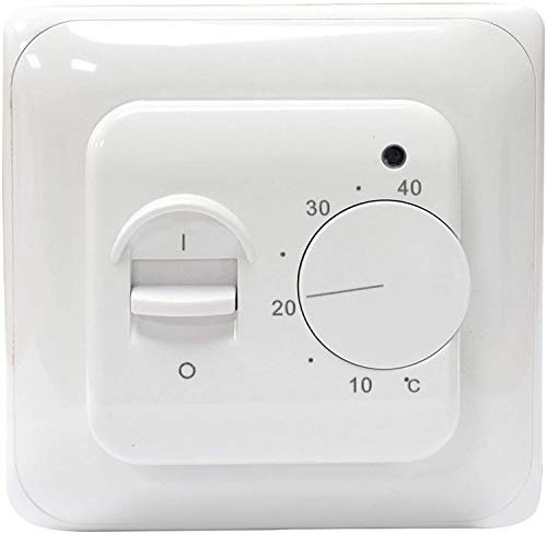 Underfloor Heating Manual Dial Thermostat with Floor Sensor Probe Mechanical Room Stat Electric Floor Heating – Simple To use and Operate – Clean White Design