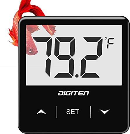 DIGITEN Aquarium Thermometer Digital Fish Tank Thermometer Stick On Water Terrarium Temperature Sensor with Large LCD Display High Low Alarm Reptiles Thermometer for Turtle Lizard Amphibians Reef