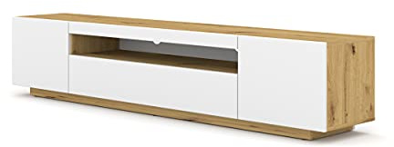 BIM Furniture Lowboard TV 200 cm - Universell Sideboard mit Laminierten Fronten, Hängend oder stehend - Fernsehschrank HiFi Schrank fürs Wohnzimmer (Artisan Eiche/Weiß Matt)