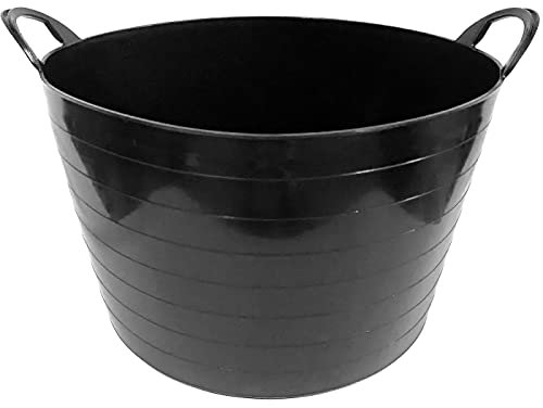 Tradineur - Capazo de plástico 65 litros 33 x 51,5 cm de color negro para distintos usos. Cesto, cubo flexible, contenedor multifuncional, establo, jardín, alimentación de animales, mezcla, limpieza