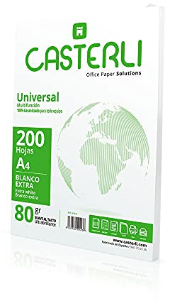 Casterli - Folios A4, 200 Hojas Blancas. Tamaño A4, Papel de 80 gr, Extra Blanca, Papel Multiusos para Impresora 80gsm