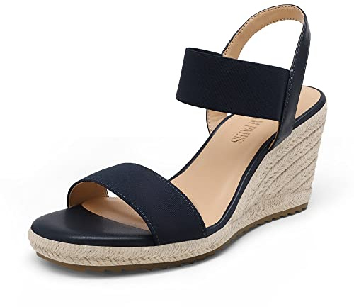 DREAM PAIRS Alpargatas Cuña Mujer | Plantilla látex PU, tacón cuña 8.1cm, suela texturizada, correas elásticas tobillo, estilo slip-on.