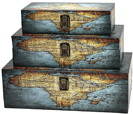Jolitac Holz-Aufbewahrungsboxen, 3er-Set, dekorative Nistkästen, Holz-Schatzkisten mit Riegel, Heimdekoration, rustikale antike Boxen mit Deckel für Fotos, Schmuck, Bargeld (rechteckig - Karte)