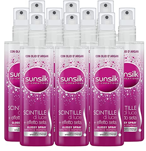10 x Sunsilk Lichtfunken + Seideneffekt Glossy Spray für stumpfes und krauses Haar - 10 Flaschen à 200 ml