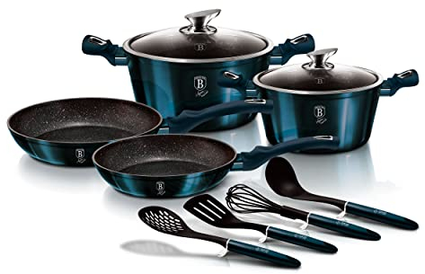 B BERLINGER HAUS BERLINGERHAUS PROFESSIONAL PRECISION Aquamarine Set Pentole Induzione 10 Piece Antiaderente,Alluminio,2 Casseruoli,2 Coperchi Vetro,2 Padelle,4 Utensili,Metallic,Vetroceramica,AT-6143