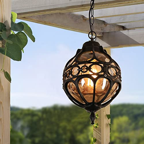 Draußen Pendelleuchte Wasserdicht IP44 Außen-Leuchte Aluminium Glas E27 Runde Kugel Schatten Retro Ball Laterne Hoflampe Im Freien Garten Balkon Trauben Rahmen Landhaus Treppen Hof Hängeleuchte