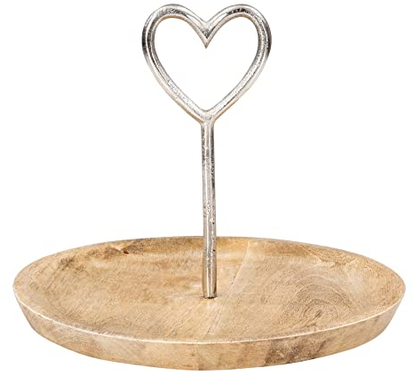 levandeo Teller Holz Ø25cm Metall Herz Mangoholz Tischdeko Servierplatte Etagere Natur Deko Tischdeko Wohndekoration