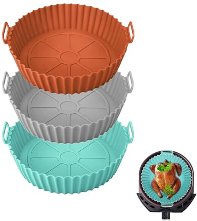 Atsmoce® 3 Packed Pot en Silicone pour Friteuse à Air, 20cm Panier en Silicone, Moule Réutilisable, Convient pour Four, Micro-ondes (A)