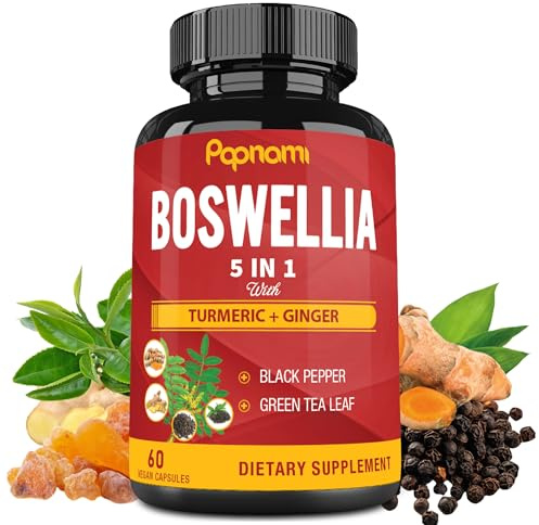 Organic Boswellia Serrata Extract Capsules Combined Turmeric, Ginger, Black Pepper & Green Tea - 60 Vegan Capsules for 2 Months