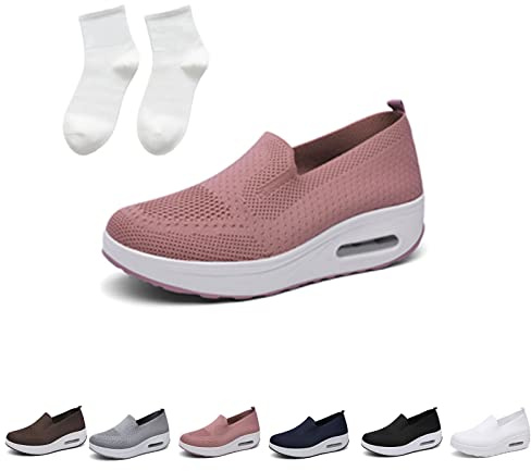 Baodwshop ortopediska sneakers, promenadskor kvinnor, ortopediska skor för kvinnor, ortopediska sneakers för kvinnor, ortopediska sneakers luftkudde hals-on vandringsskor, rosa, 43 EU
