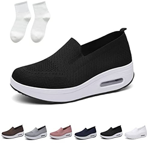 Chagoo Sneakers Ortopediche da Donna, Slip-On Scarpe da Passeggio Con Piattaforma Baodwshop (39 EU, Nero)