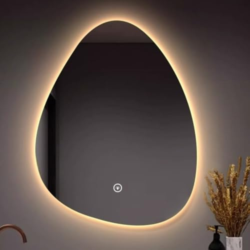 60*80cm LED Design Bad Spiegel Oval, Unregelmäßiger LED Wandspiegel, Hängender Badezimmerspiegel, [Single Touch] + 3-Farben-Licht + Stufenlose Dimmung 6000k/4000k-3000k ( Color : A , Size : 40x60cm/15