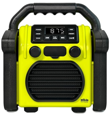 BR 230 BT, Baustellenradio Bluetooth - Neongelb/Offwhite - Silva Schneider - Digitales PPL Radio, 100 Watt, IP55 Staub- & Wasserdicht, 4000 mAh Akku, USB-Ladefunktion, Taschenlampe & Alarm