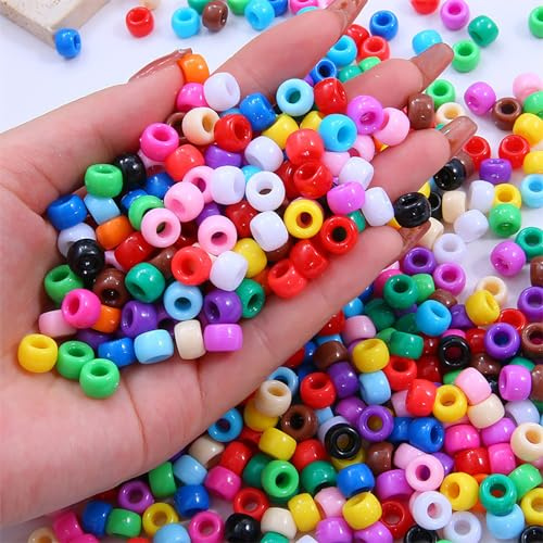 Gocelyn 3500+ Stücke Pony Perlen für Armband Halskette Herstellung, Mehrfarbige Kunststoff Handwerksperlen Seed Perlen mit großem Loch für DIY Basteln Kandi Schmuck Herstellung Haar Flechten