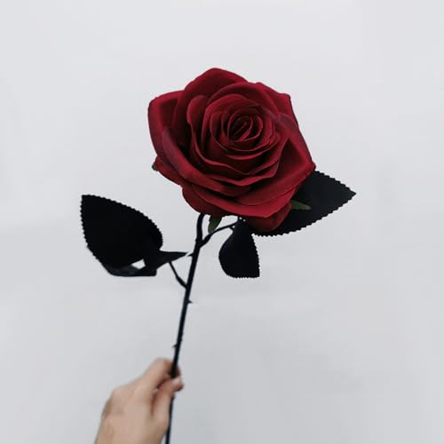 NatureMan 10 rose artificiali, non sbiadiscono, fiori di seta a stelo singolo, realistici, per fai da te, decorazione della casa, bouquet da sposa, bouquet di nozze, decorazione di Halloween (rosso
