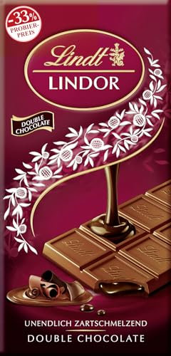 Lindt Schokolade LINDOR Double Chocolate, Promotion | 100 g Tafel | Feinste Vollmilch-Schokolade mit unendlich zartschmelzenden dunklen Füllung | Schokoladentafel | Schokoladengeschenk, 2023 Version