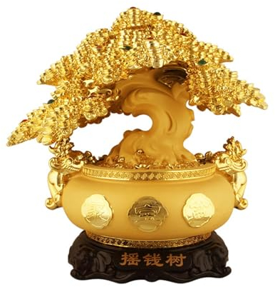 OYWEHECE Harz Sand Gold Handwerk Glücksbaum Geldbaum Thekendekoration Eröffnungsgeschenk Feng Shui Desktop-Dekoration Home Office Dekoration,B,30 * 22 * 34cm