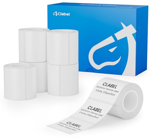 CLABEL 6 Rollen 40x30mm Thermo Weiß Etikettenband für Etikettendrucker Selbstklebend Klebeetiketten zum Beschriften Aufkleber für Schule Unternehmen Geschäft Zuhause, 230 Stück/Rolle(1,57x1,18)