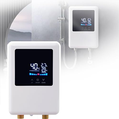 QIeAny Home Electric Water Heater(3500~5500W), 3S /fast Heating,Temperature Control (30-55℃),Touch + Remote Control,Dry Burn Protection/Waterproof/low Noise,for Home Bathroom,5500W,White