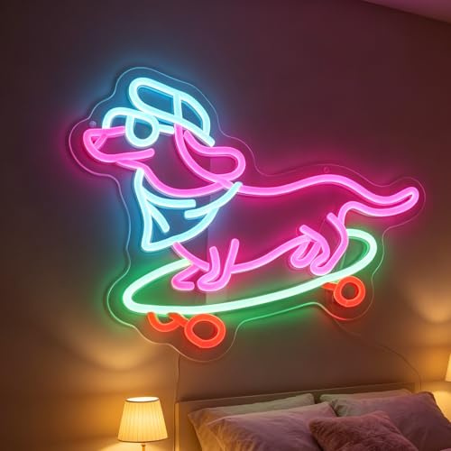 Tax hund skateboard neonskylt, skateboard tax led skylt, skateboard tax LED-skylt, hund skateboardspelare neonljus, barnrum spelrum väggkonst jul födelsedagspresent