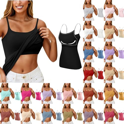 Camisole Femme Débardeur avec Soutien-Gorge intégré Débardeur de en Yoga Gilet Rembourré à Bretelles Spaghetti Ajustables Débardeurs Sport avec BrassièRe Caraco