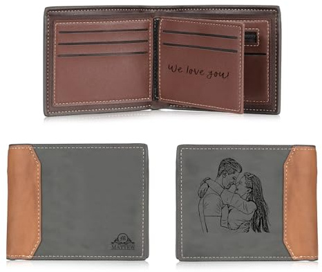 RolaOnly Foto Geldbörse Personalisierte Herren Leder Geldbörse mit Gravur Brieftasche ür Familie Freund Geschenk zum Valentinstag Vatertag (# 2)