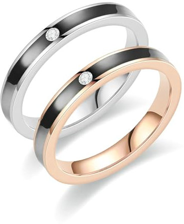 Beydodo Eheringe mit Gravur, Edelstahl Ringe Set 4MM mit Epoxid und Zirkonia Freundschaftsringe Partnerringe Personalisiert Rosegold Gr.54 (17.2) + Silber Gr.60 (19.1)