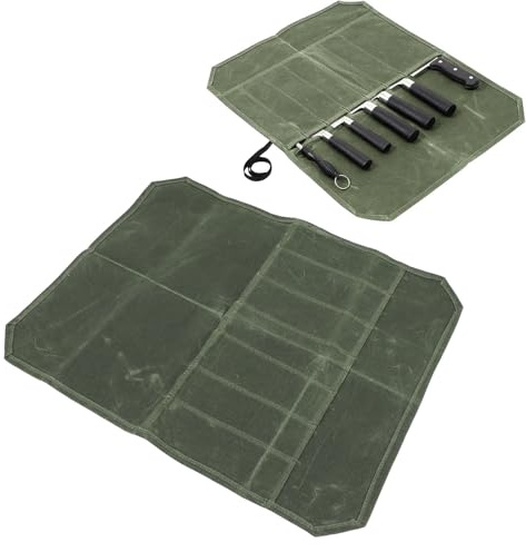 Rotolo per Coltelli a 7 Tasche, Rotolo per Coltelli in Tela Cerata, Portacoltelli Portatile, Borsa per Coltelli Rustici, Borsa Impermeabile per Coltelli da Chef, Borsa per (GREEN)