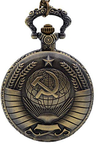 HUIBBGO Montre de Poche Vintage URSS insignes soviétiques Faucille Marteau emblème Communisme Montre en Bronze Hommes Femmes Pendentif