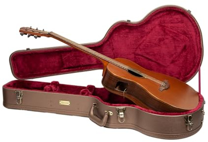 Crossrock OM Gitarrenkoffer aus Holz für Martin 000–14 Bundstäbe, Schokoladenbraunes Finish, Burgunderroter Samt, Schloss – Designer-Serie