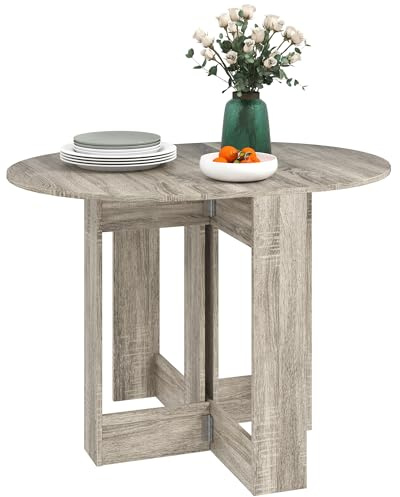 HOMCOM Folding Dining Table Space-Saving Drop Leaf Table Small Space Grey