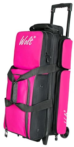 WOLT Bowlingtaschen mit Rollen, Bowlingtaschen, 3 Ballrollen mit separatem Schuhfach und Zubehörtasche, einziehbarer Griff, ausziehbar auf 96,5 cm, Rosa