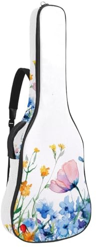 Gitarrentasche für Akustikgitarre mit Rosen-Blumen, dick gepolstert, wasserdicht, für 101,6 cm, 104,7 cm, 106,7 cm, Mehrfarbig 04, 42.9x16.9x4.7 in, Lässiger Tagesrucksack