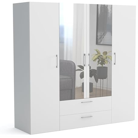 Brent - Kleiderschrank mit Spiegel, Garderobenschrank (BxHxT) 200x200x60 cm, Schrank mit Türen, Schlafzimmerschrank mit Regalen - Weiß
